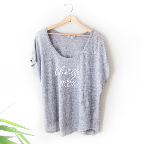 Joie Tops - Joie Graphic Oversized 'Chez Moi' Scoop Neck Tee